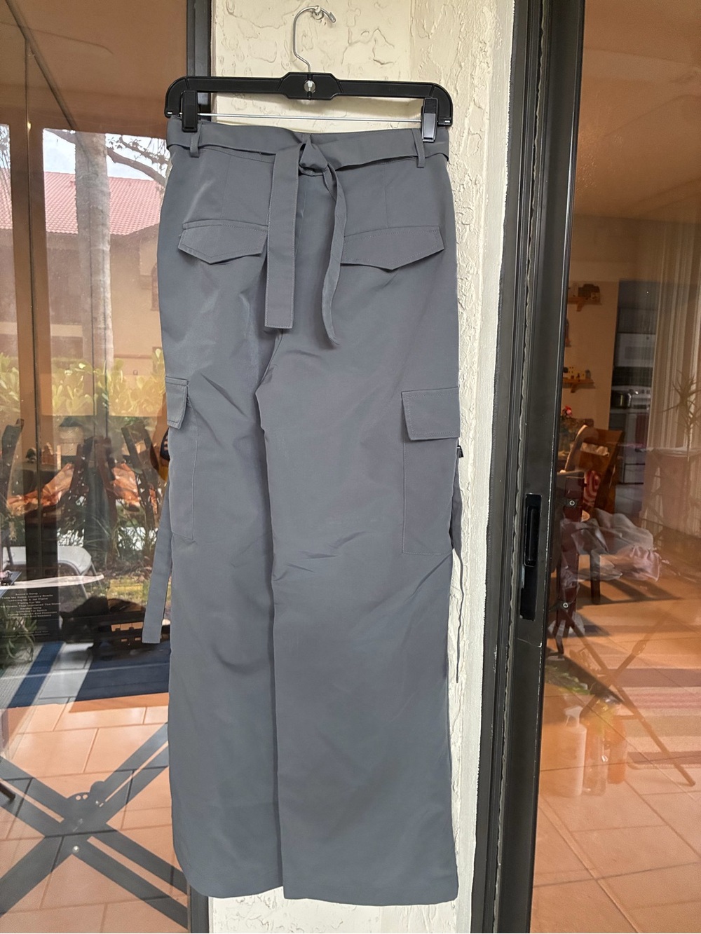 ✨ Y2K SHEIN Grey Cross-Wrap Asymmetric Waist Wide Leg Cargo Pants Small - Picture 8 of 9